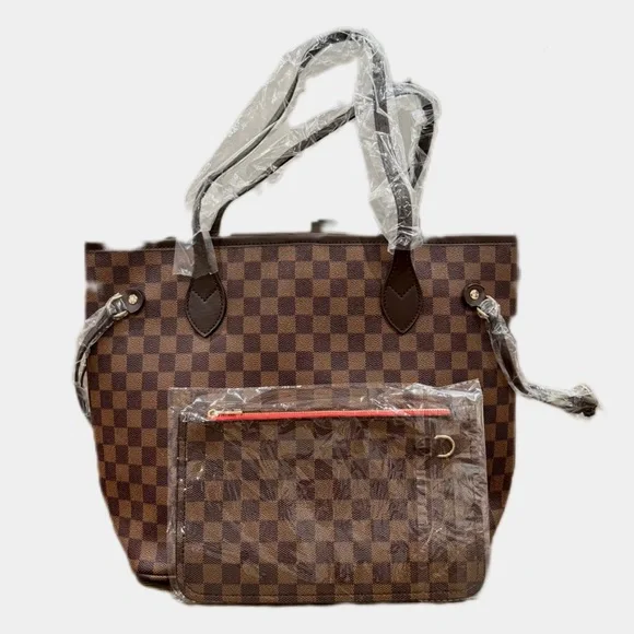 Checkered Brown Tote Bag - Picture 5 of 5